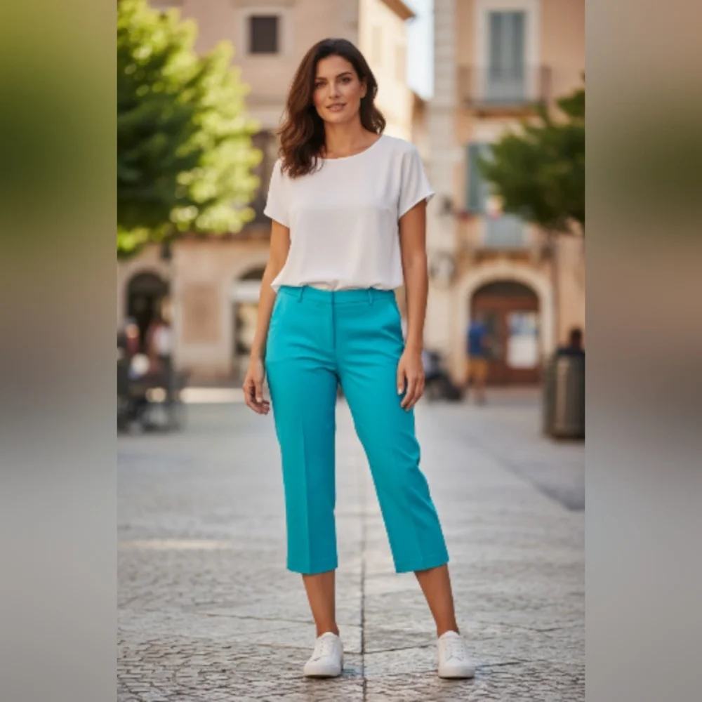 RAFAELLA Women's Turquoise Cropped Pants SIZE 14 - Picture 1 of 7